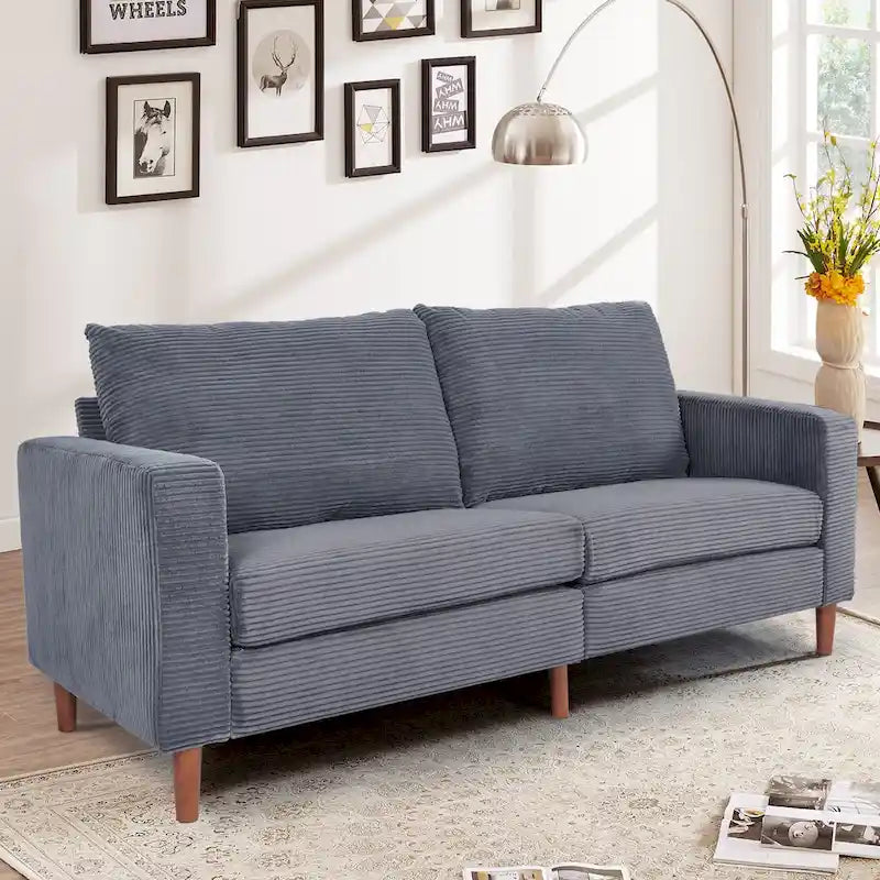 Corduroy Upholstered 2-Seat Loveseat Sofa with Solid Wood Legs, Beige Black Grey Orange