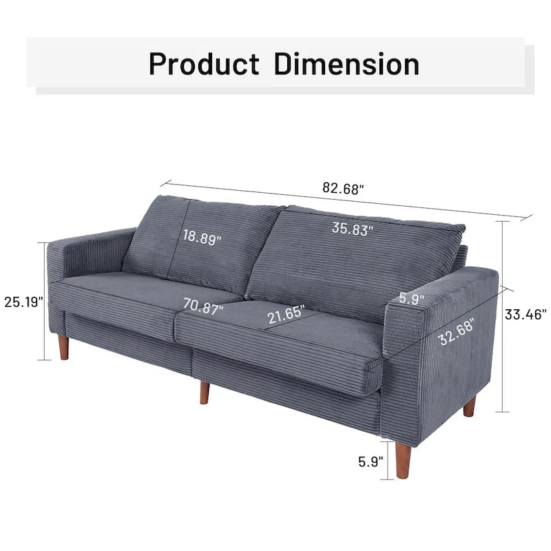 Corduroy Upholstered 2-Seat Loveseat Sofa with Solid Wood Legs, Beige Black Grey Orange