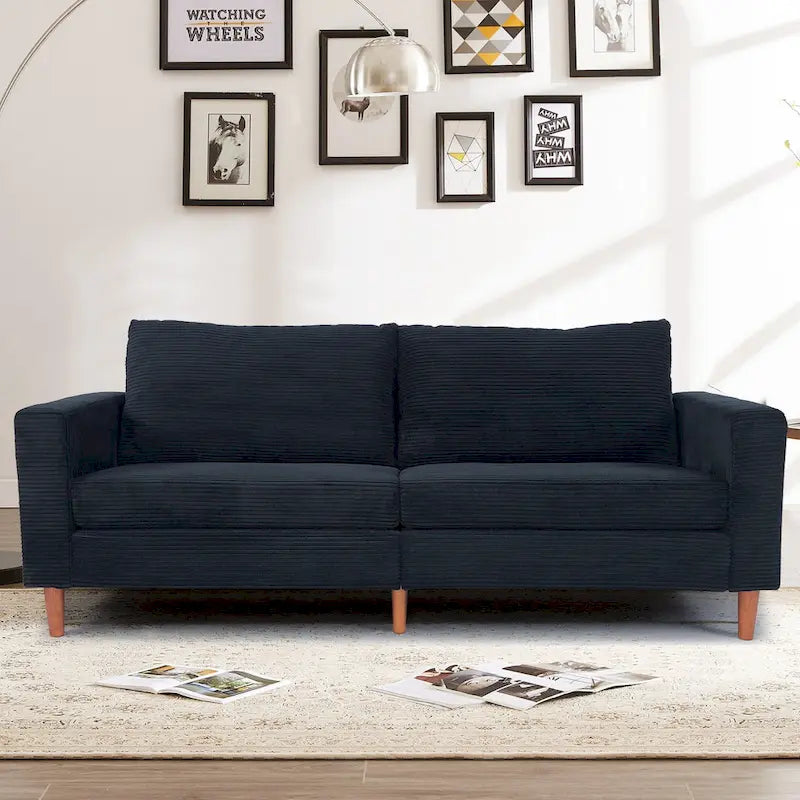 Corduroy Upholstered 2-Seat Loveseat Sofa with Solid Wood Legs, Beige Black Grey Orange