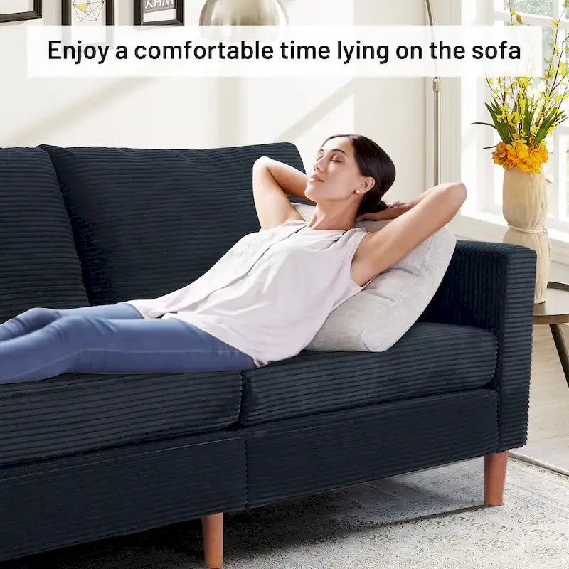 Corduroy Upholstered 2-Seat Loveseat Sofa with Solid Wood Legs, Beige Black Grey Orange