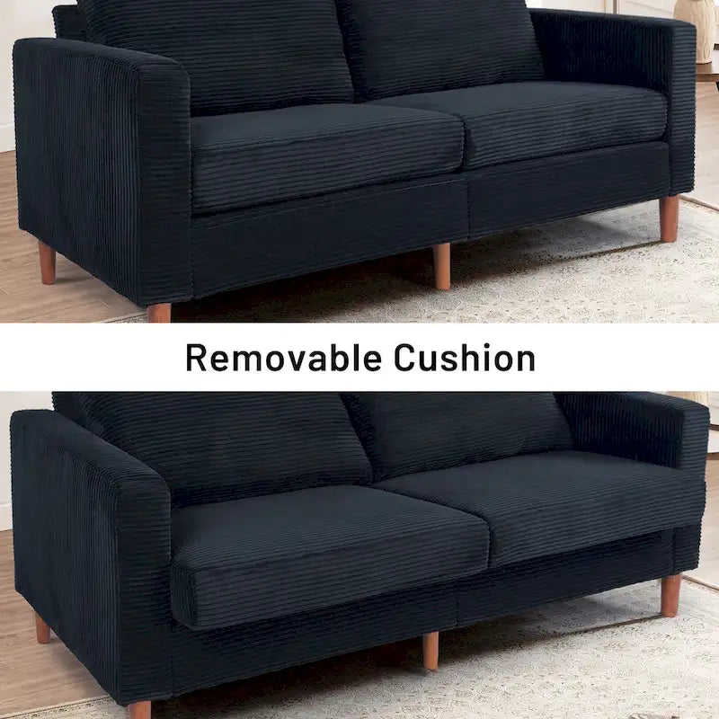 Corduroy Upholstered 2-Seat Loveseat Sofa with Solid Wood Legs, Beige Black Grey Orange