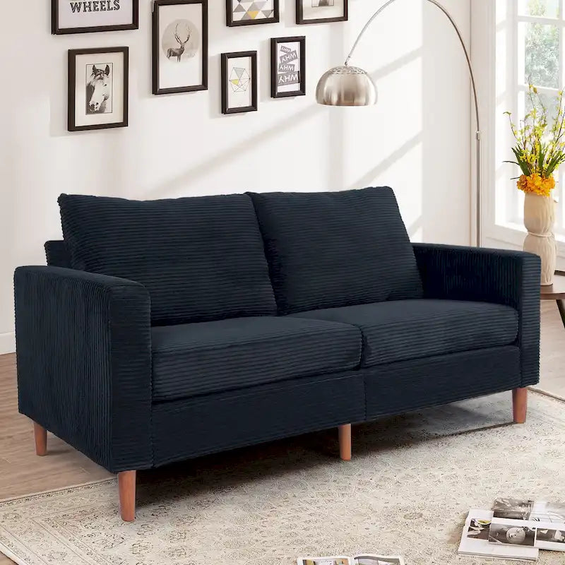 Corduroy Upholstered 2-Seat Loveseat Sofa with Solid Wood Legs, Beige Black Grey Orange