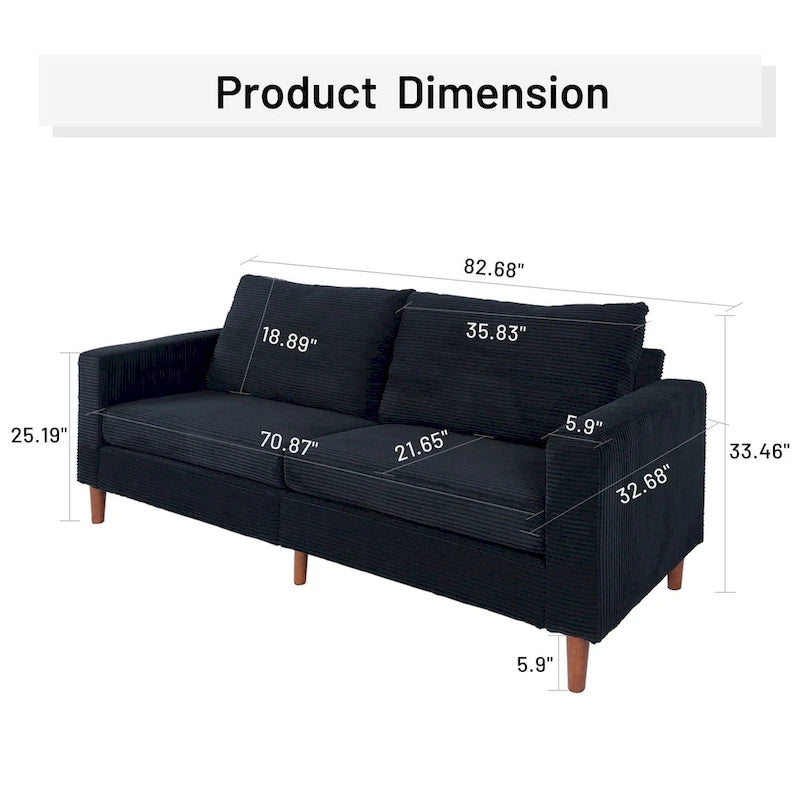 Corduroy Upholstered 2-Seat Loveseat Sofa with Solid Wood Legs, Beige Black Grey Orange