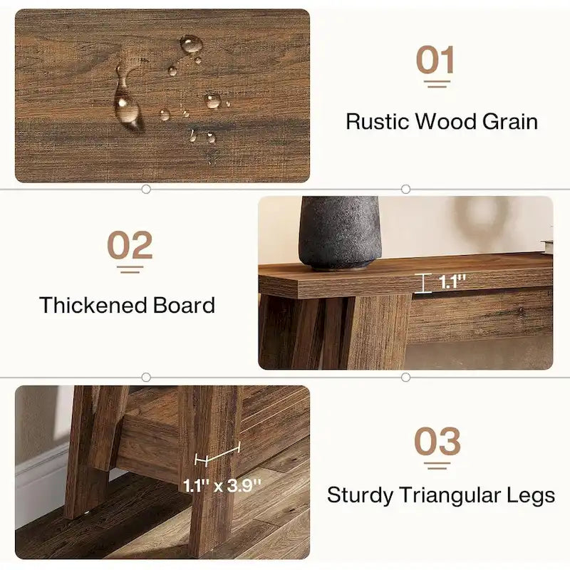 Rustic Brown 2-Tier Farmhouse Console Entryway Table Wooden Storage