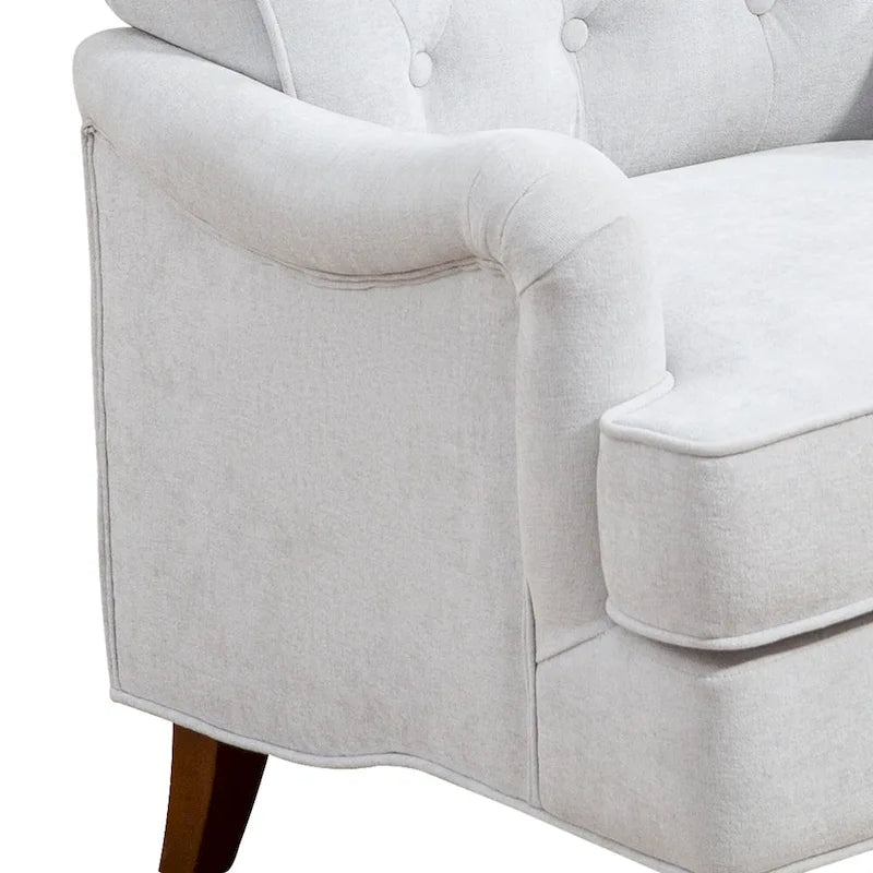 Retro Wooden Leg Accent Armchair with Chenille Upholstery and Spring Cushion, Blue & Oatmeal