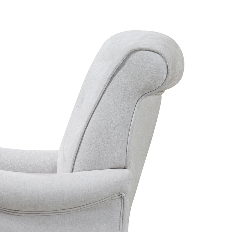 Retro Wooden Leg Accent Armchair with Chenille Upholstery and Spring Cushion, Blue & Oatmeal