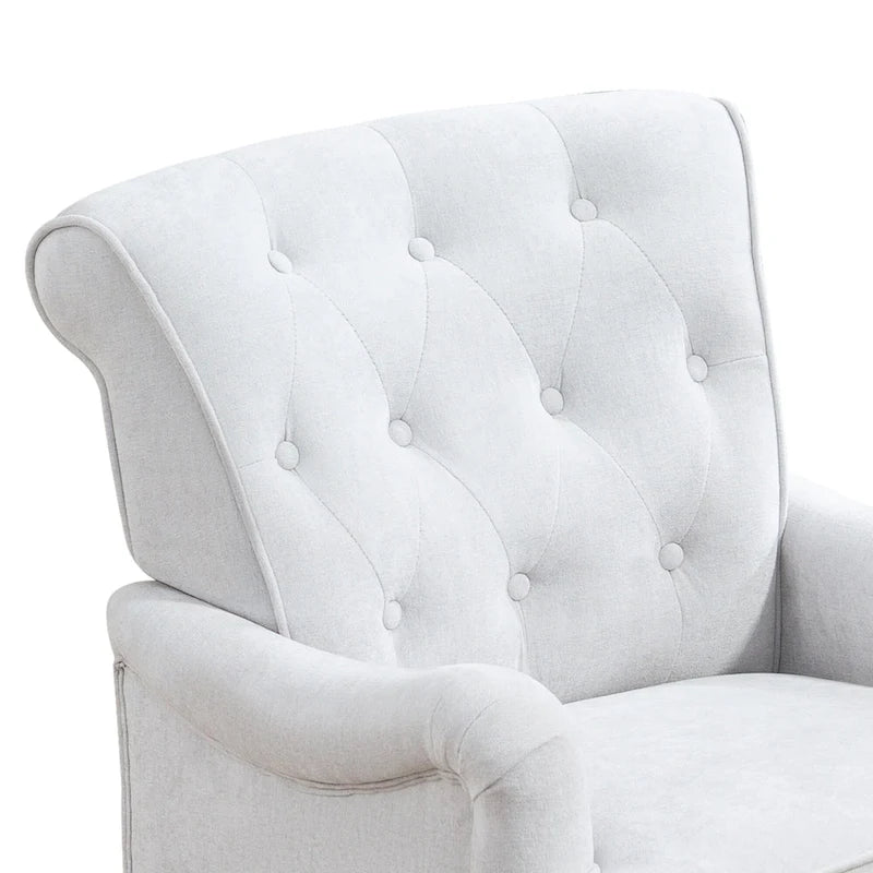 Retro Wooden Leg Accent Armchair with Chenille Upholstery and Spring Cushion, Blue & Oatmeal
