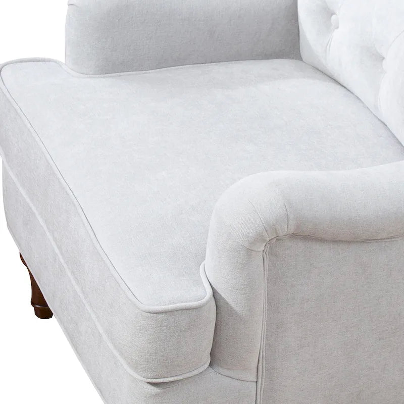 Retro Wooden Leg Accent Armchair with Chenille Upholstery and Spring Cushion, Blue & Oatmeal