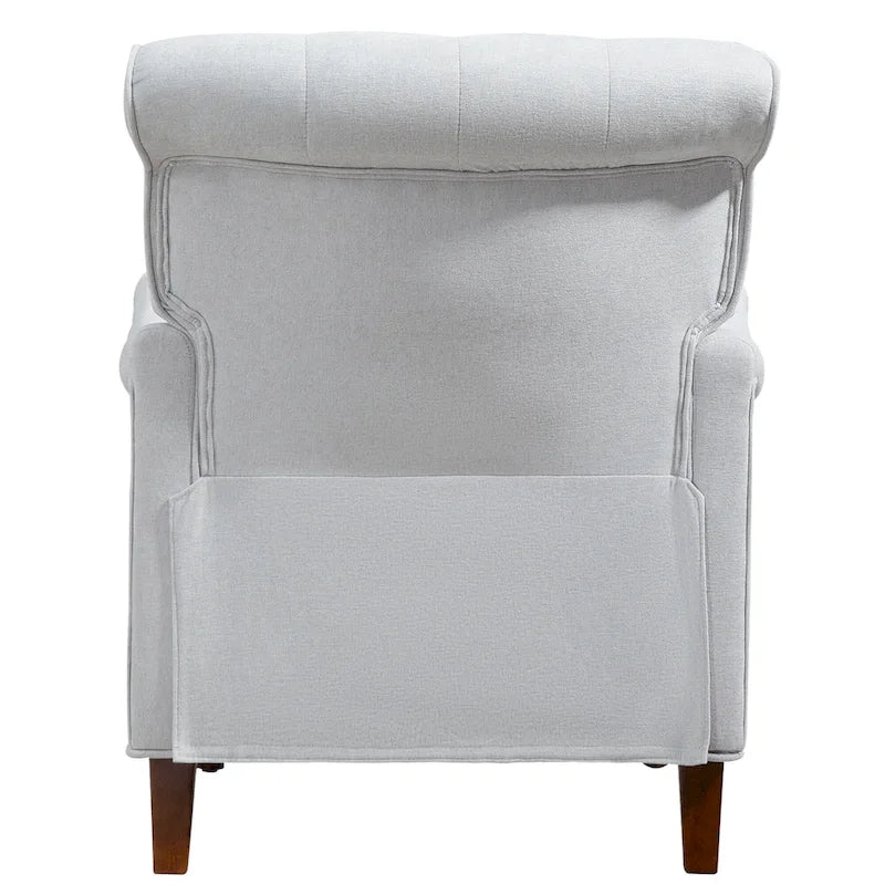 Retro Wooden Leg Accent Armchair with Chenille Upholstery and Spring Cushion, Blue & Oatmeal