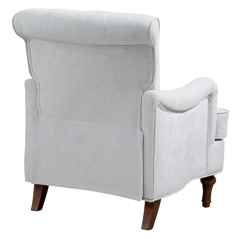 Retro Wooden Leg Accent Armchair with Chenille Upholstery and Spring Cushion, Blue & Oatmeal