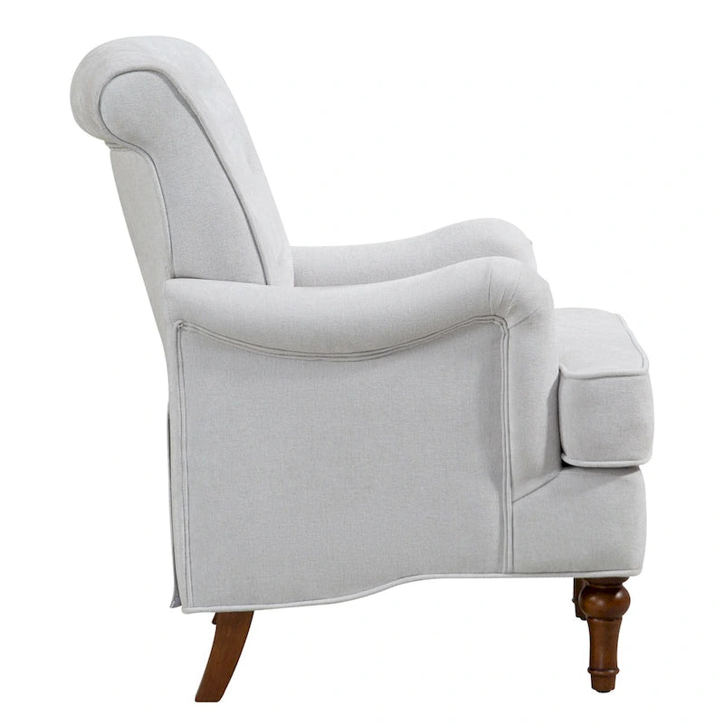 Retro Wooden Leg Accent Armchair with Chenille Upholstery and Spring Cushion, Blue & Oatmeal