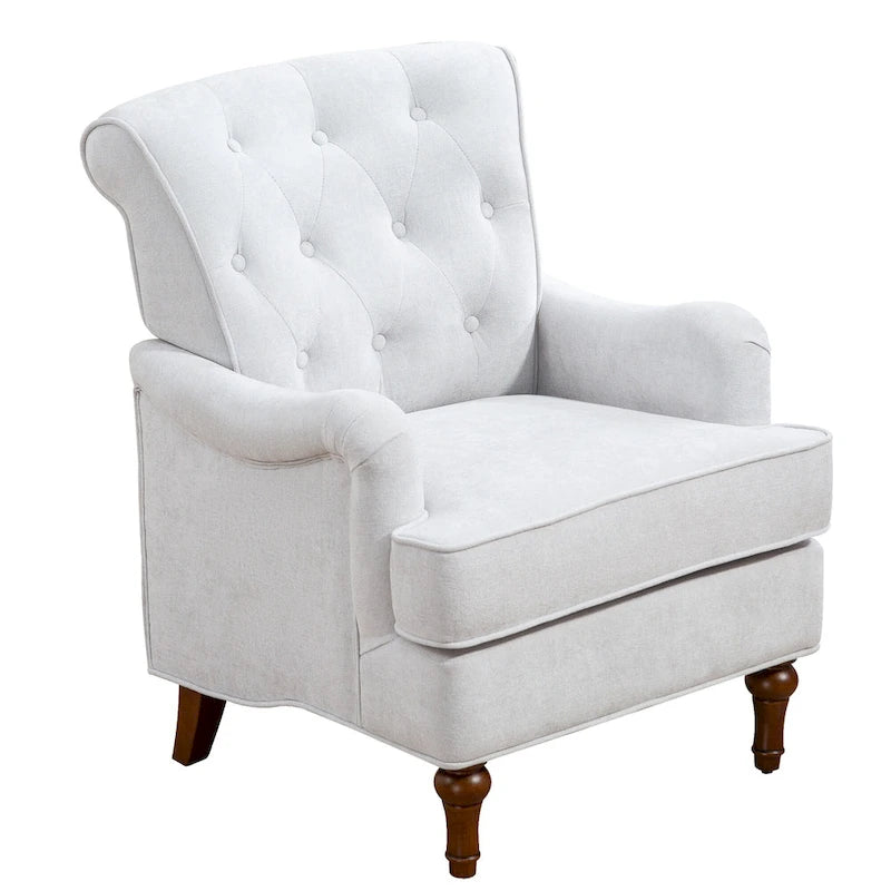 Retro Wooden Leg Accent Armchair with Chenille Upholstery and Spring Cushion, Blue & Oatmeal