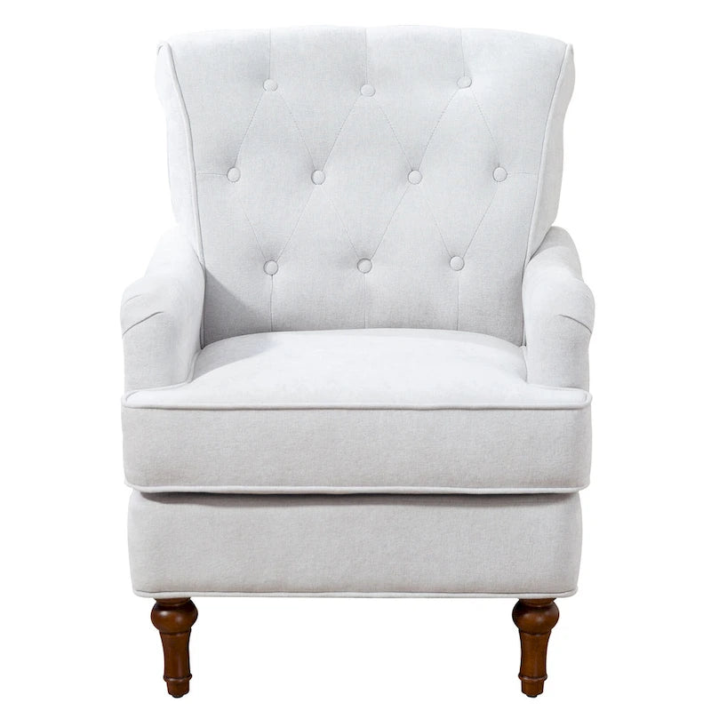 Retro Wooden Leg Accent Armchair with Chenille Upholstery and Spring Cushion, Blue & Oatmeal