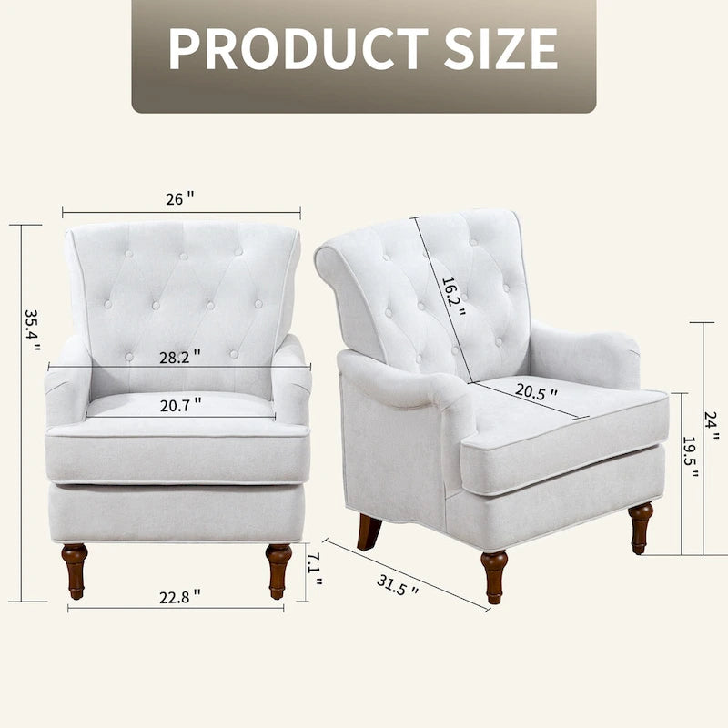 Retro Wooden Leg Accent Armchair with Chenille Upholstery and Spring Cushion, Blue & Oatmeal