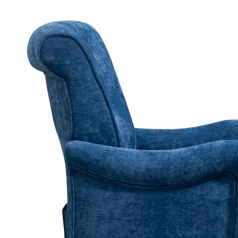 Retro Wooden Leg Accent Armchair with Chenille Upholstery and Spring Cushion, Blue & Oatmeal