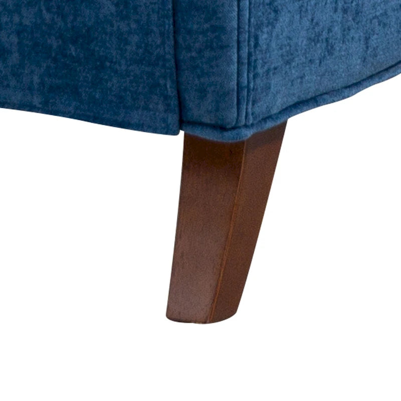Retro Wooden Leg Accent Armchair with Chenille Upholstery and Spring Cushion, Blue & Oatmeal