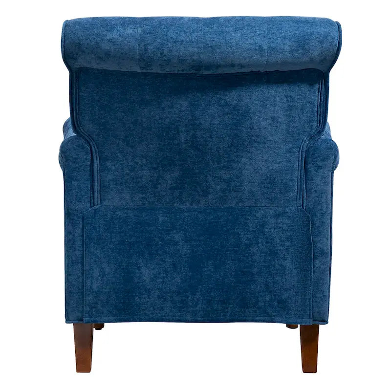 Retro Wooden Leg Accent Armchair with Chenille Upholstery and Spring Cushion, Blue & Oatmeal