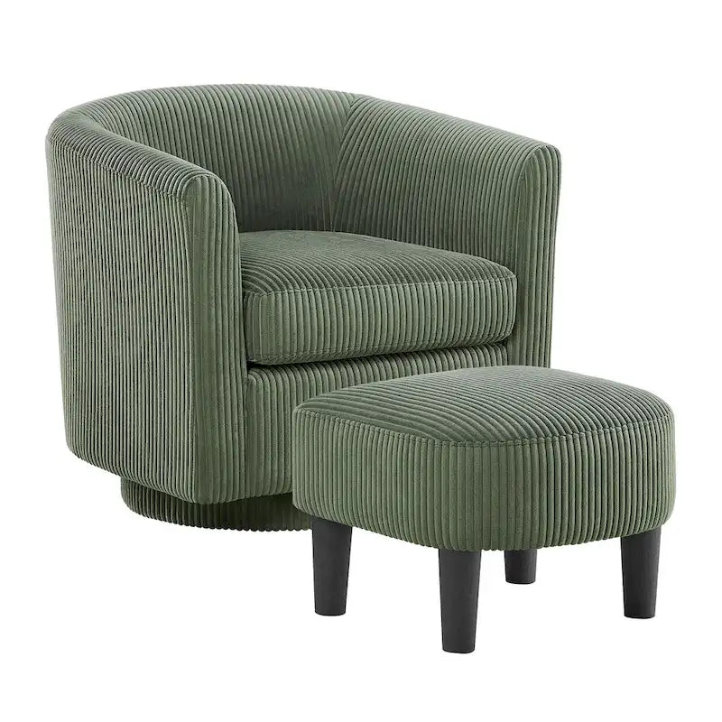 Green Corduroy Swivel Accent Chair with 360-Degree Rotation
