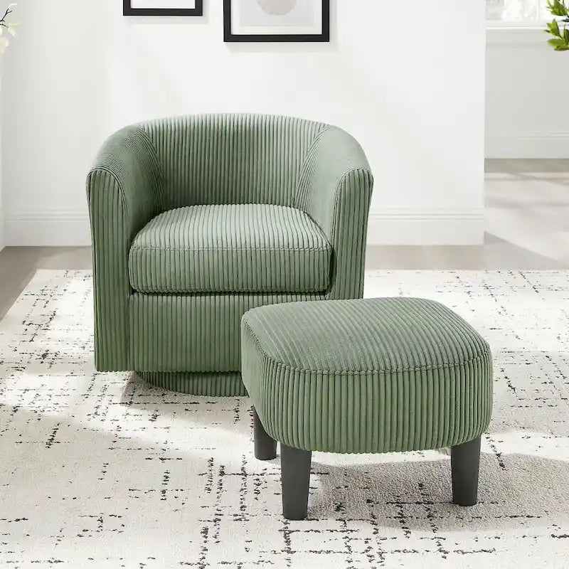 Green Corduroy Swivel Accent Chair with 360-Degree Rotation