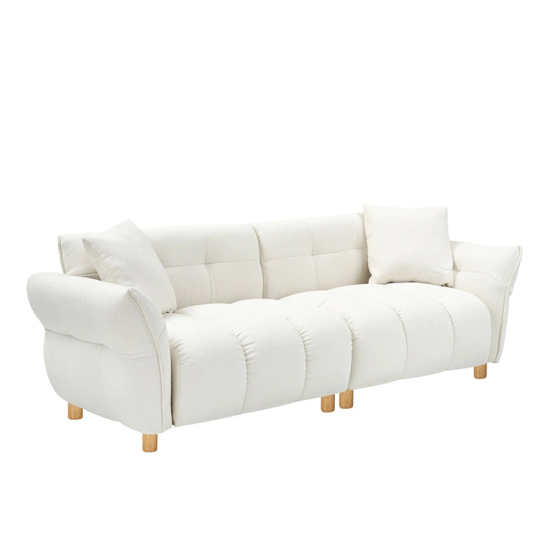 Teddy Upholstered 3-Seat Sofa Beige Green Yellow Tufted Spring Cushion Wood Legs