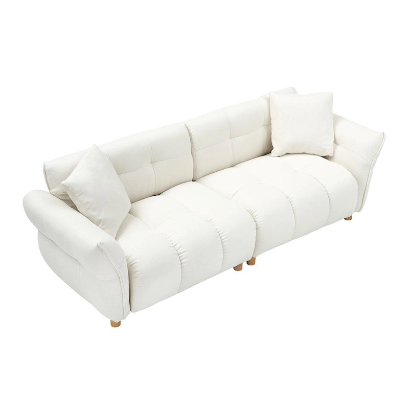 Teddy Upholstered 3-Seat Sofa Beige Green Yellow Tufted Spring Cushion Wood Legs