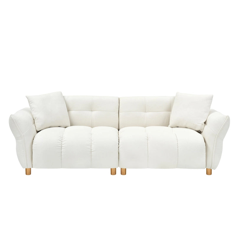 Teddy Upholstered 3-Seat Sofa Beige Green Yellow Tufted Spring Cushion Wood Legs