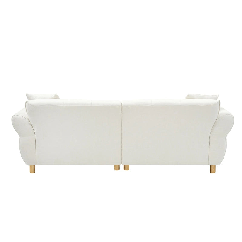 Teddy Upholstered 3-Seat Sofa Beige Green Yellow Tufted Spring Cushion Wood Legs