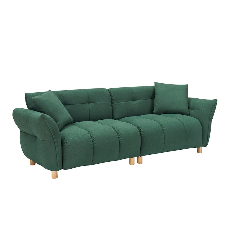 Teddy Upholstered 3-Seat Sofa Beige Green Yellow Tufted Spring Cushion Wood Legs