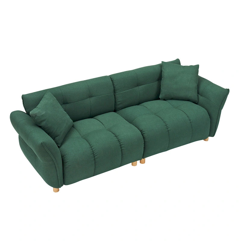 Teddy Upholstered 3-Seat Sofa Beige Green Yellow Tufted Spring Cushion Wood Legs