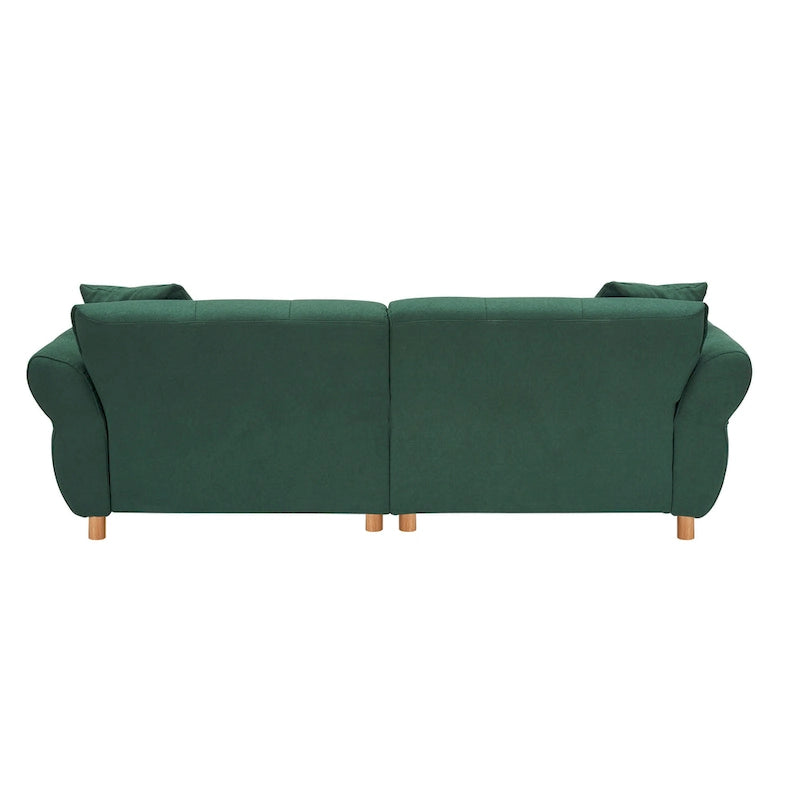 Teddy Upholstered 3-Seat Sofa Beige Green Yellow Tufted Spring Cushion Wood Legs