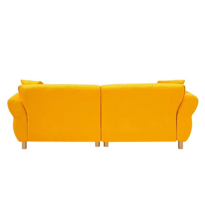 Teddy Upholstered 3-Seat Sofa Beige Green Yellow Tufted Spring Cushion Wood Legs