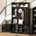 Black Entryway Hall Tree with Shoe Cubbies, Coat Hooks and Storage Bench