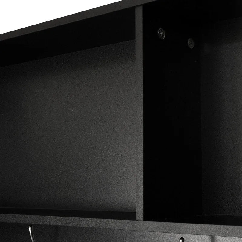 Black Entryway Hall Tree with Shoe Cubbies, Coat Hooks and Storage Bench