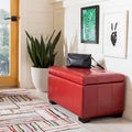 Red Tufted Bicast Leather Storage Bench with Black Wood Legs