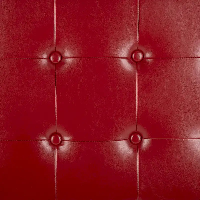 Red Tufted Bicast Leather Storage Bench with Black Wood Legs