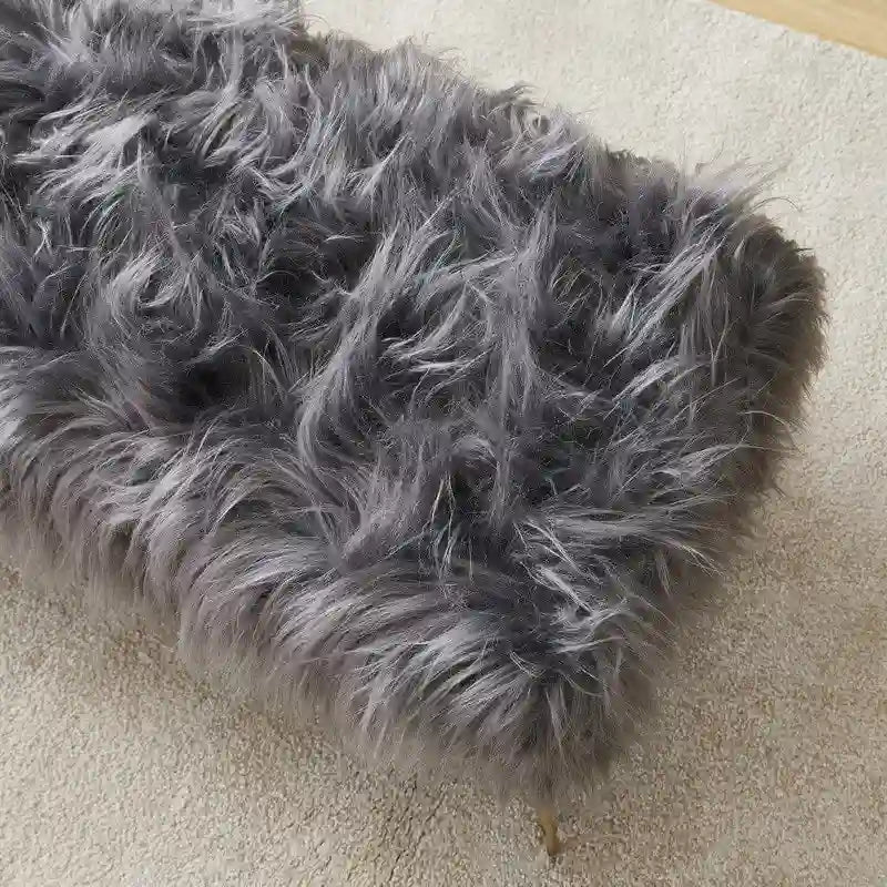 Faux Fur Long Bench Ottoman with Gold Metal Legs White Grey Blush Black