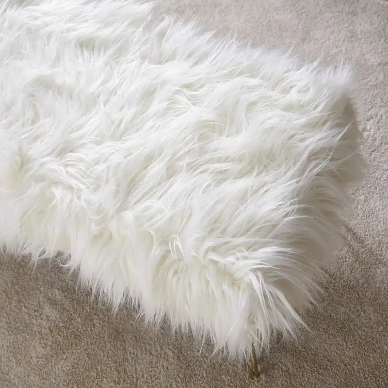 Faux Fur Long Bench Ottoman with Gold Metal Legs White Grey Blush Black