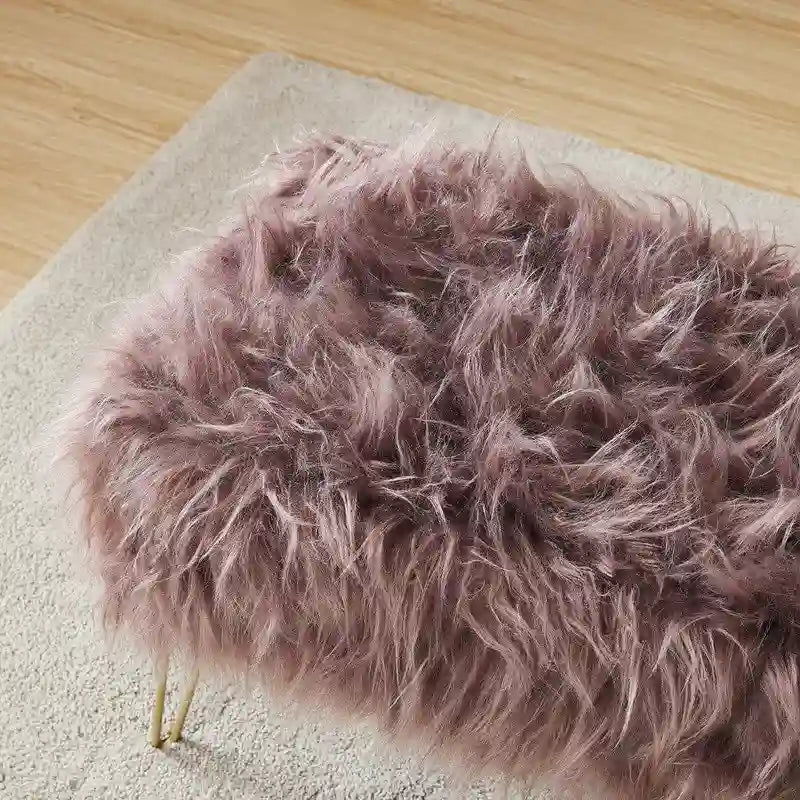 Faux Fur Long Bench Ottoman with Gold Metal Legs White Grey Blush Black