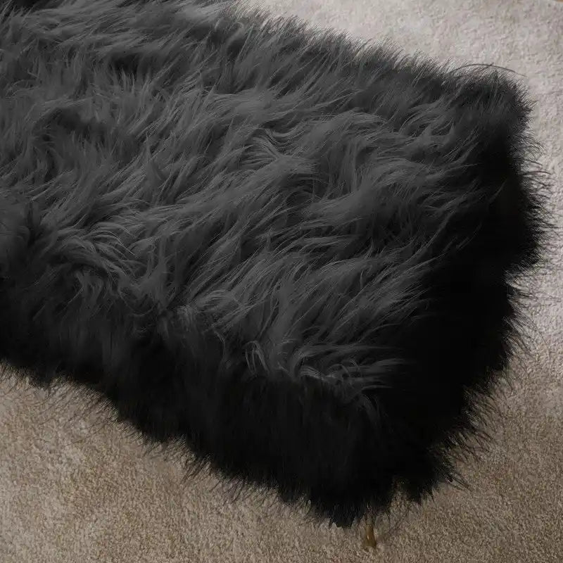 Faux Fur Long Bench Ottoman with Gold Metal Legs White Grey Blush Black