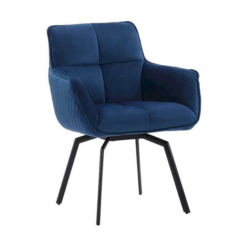 Swivel Velvet Accent Chair with Armrests and Metal Legs, Blue