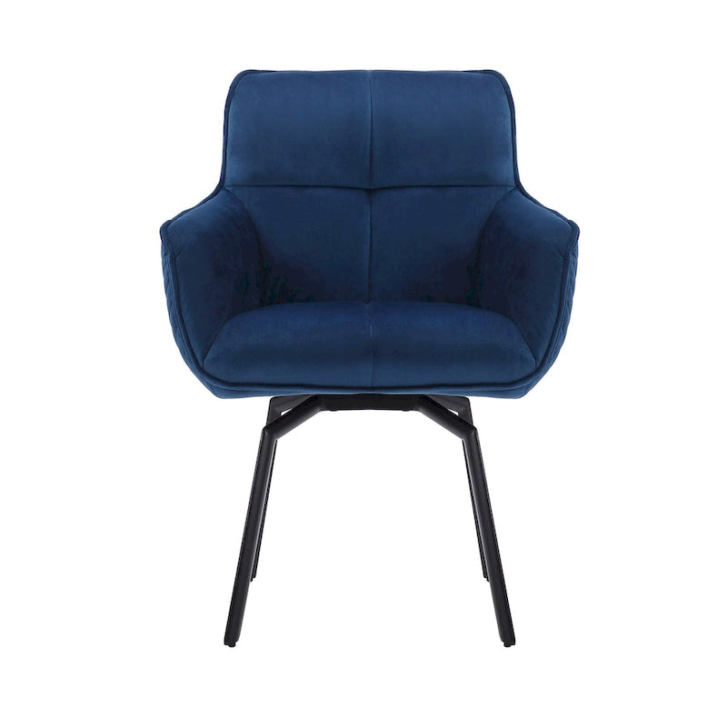 Swivel Velvet Accent Chair with Armrests and Metal Legs, Blue