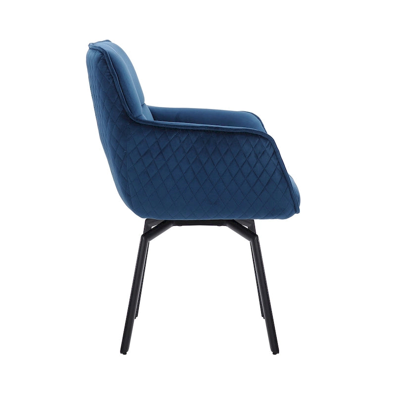 Swivel Velvet Accent Chair with Armrests and Metal Legs, Blue