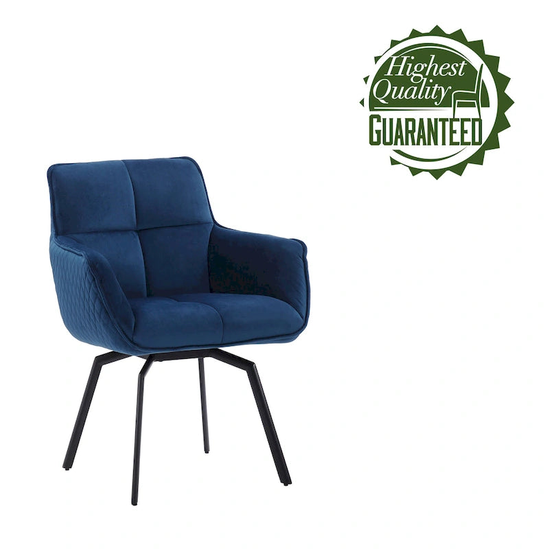 Swivel Velvet Accent Chair with Armrests and Metal Legs, Blue