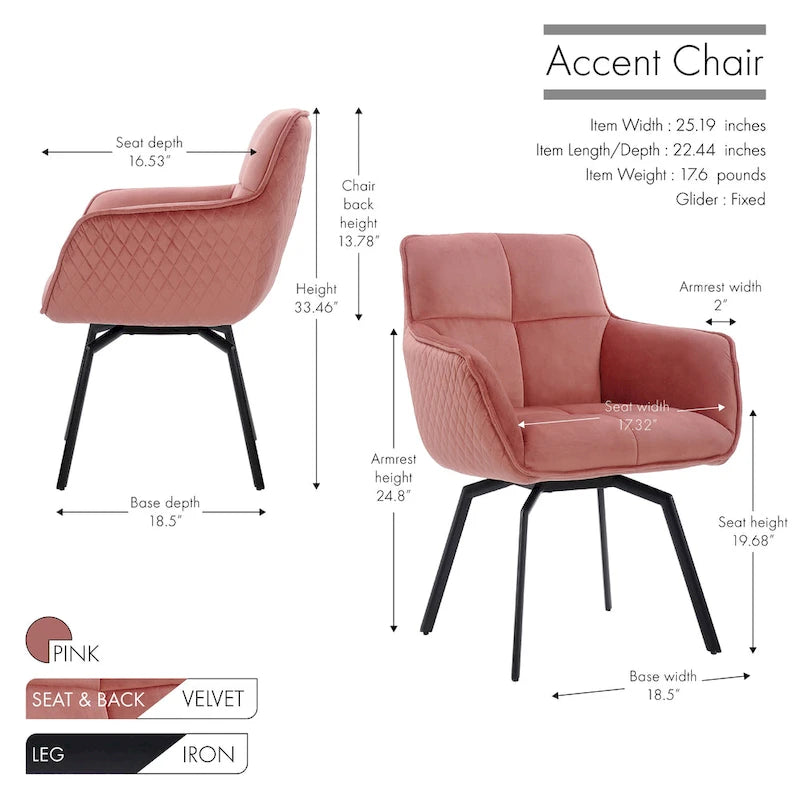 Swivel Velvet Accent Chair with Armrests and Metal Legs, Blue
