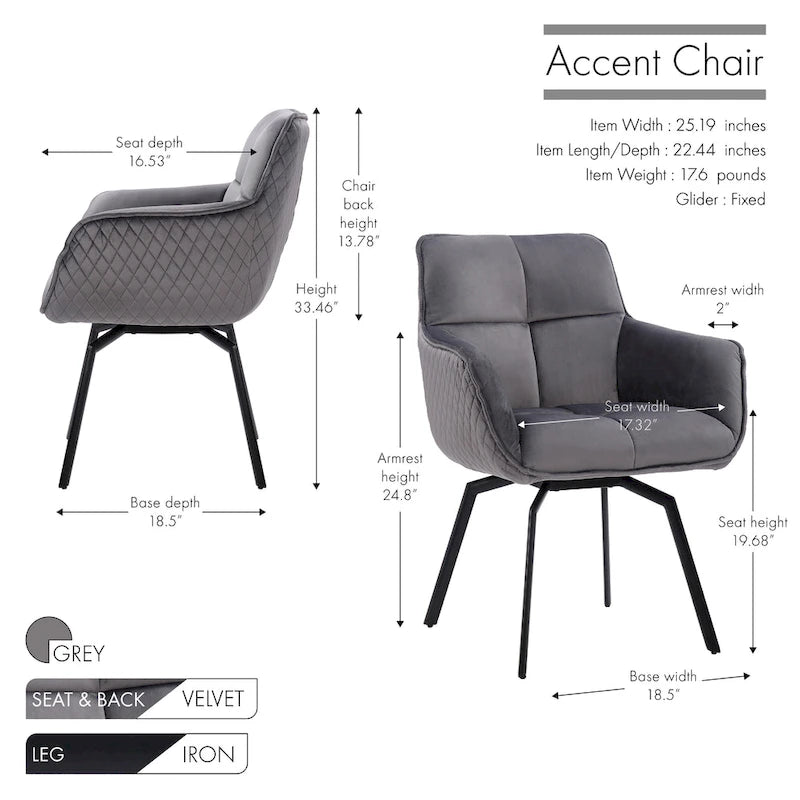 Swivel Velvet Accent Chair with Armrests and Metal Legs, Blue