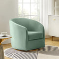 Sage Velvet Curved Swivel Barrel Accent Chair with Gold Metal Base