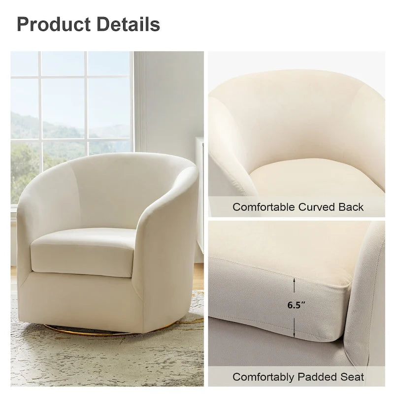 Sage Velvet Curved Swivel Barrel Accent Chair with Gold Metal Base