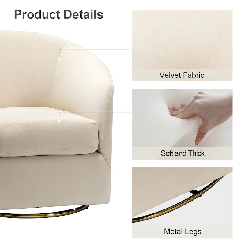 Sage Velvet Curved Swivel Barrel Accent Chair with Gold Metal Base