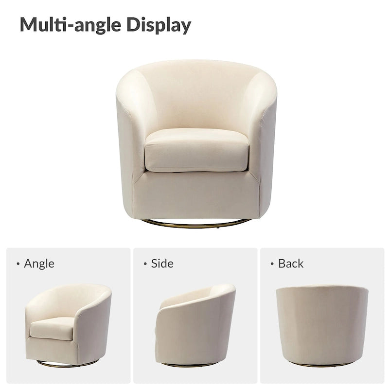 Sage Velvet Curved Swivel Barrel Accent Chair with Gold Metal Base