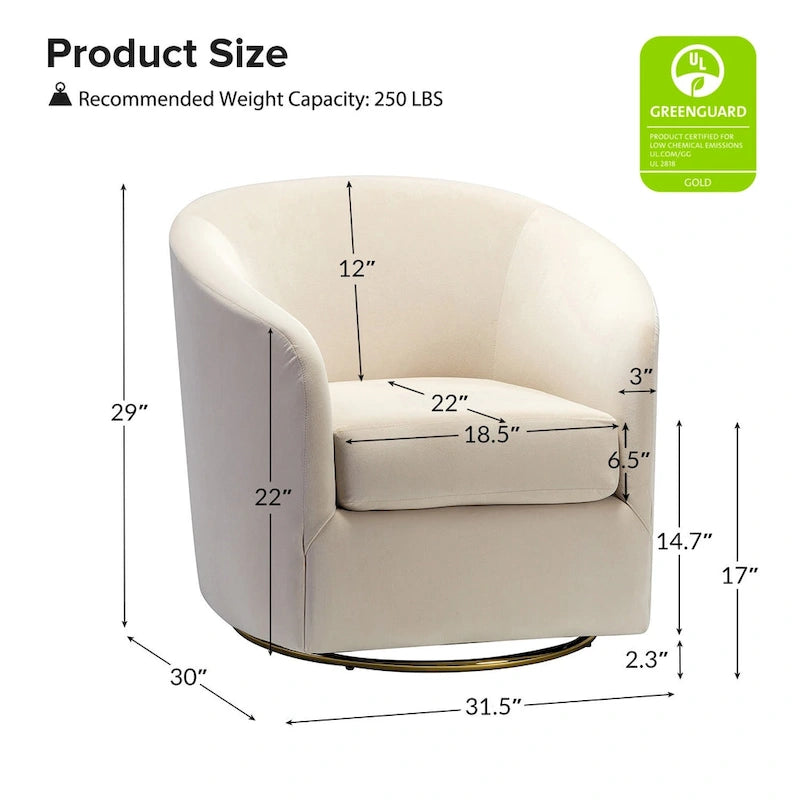 Sage Velvet Curved Swivel Barrel Accent Chair with Gold Metal Base